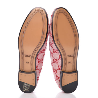 Gucci Canvas GG Monogram Horsebit Womens Jordaan Loafers 36.5 Gardenia Hibiscus Red 5 of 10