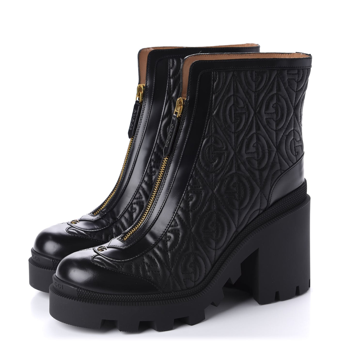 Calfskin Nappa Rhombus Quilted Trip Ankle Boots 40 Black
