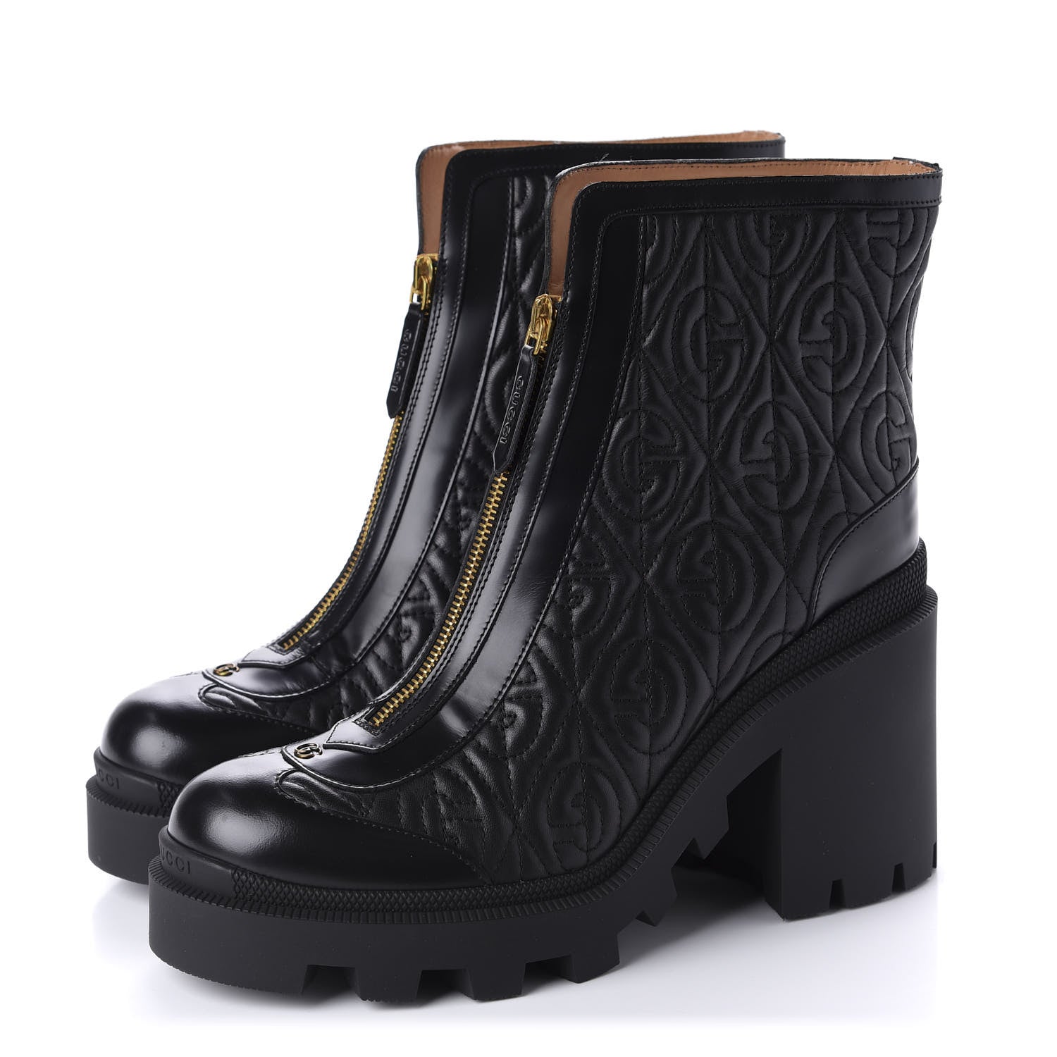 Gucci Calfskin Nappa Rhombus Quilted Trip Ankle Boots 40 Black 3 of 10