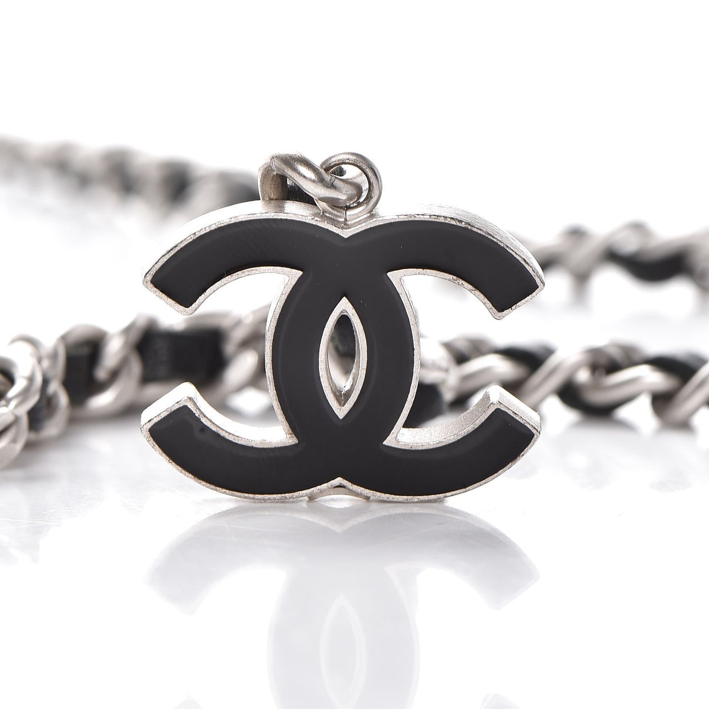 Lambskin Enamel CC Chain Belt Black Silver