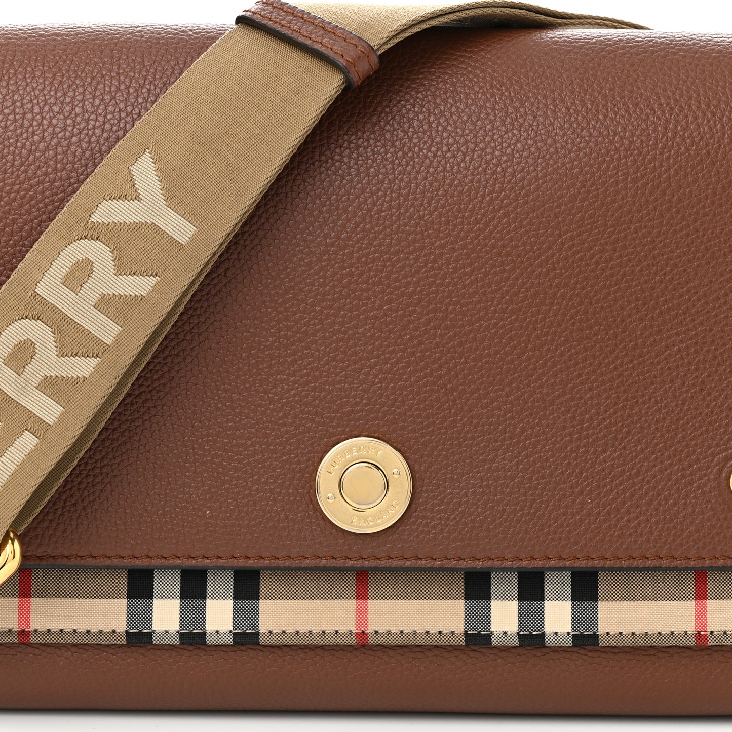 Grainy Calfskin Vintage Check Note Crossbody Bag Malt Brown