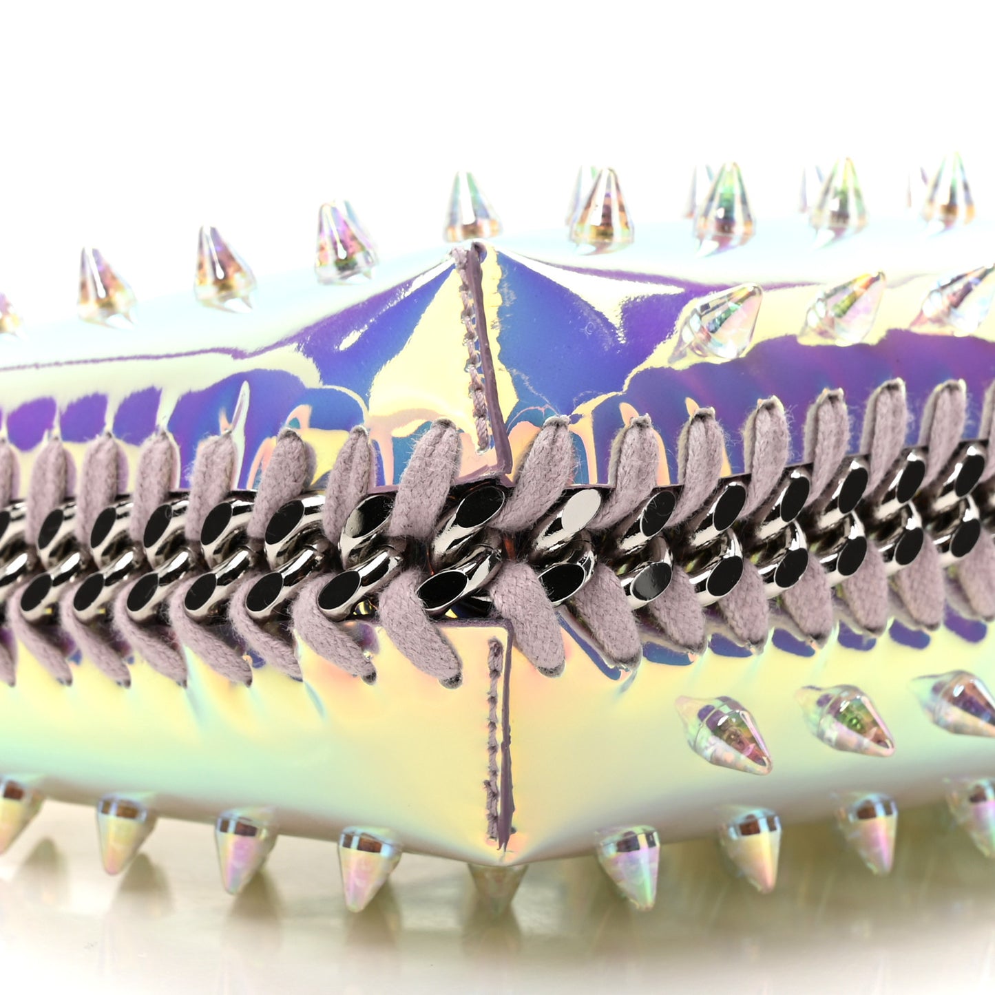 Holographic Faux Leather Mini Zip Spike Falabella Silver