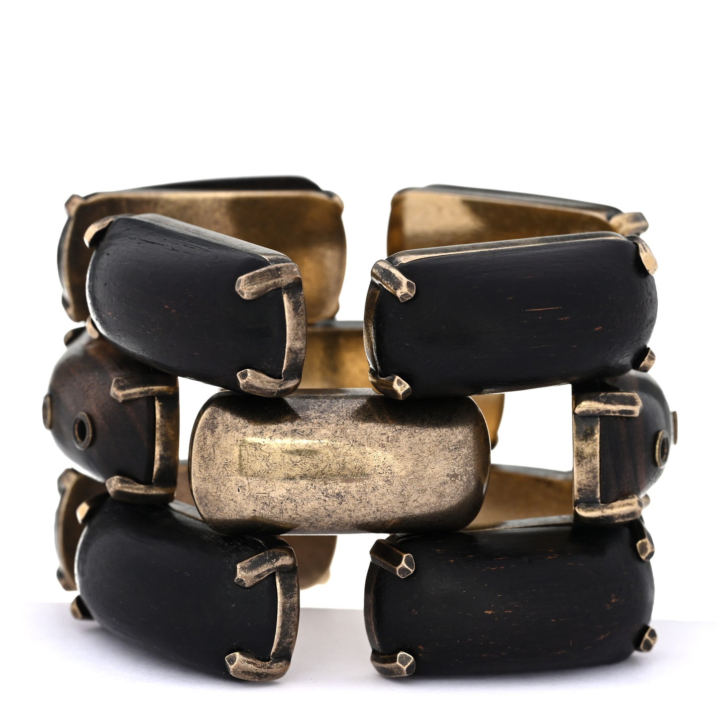 Metal Wood Rivet Bangle Bracelet S Bronze Marron