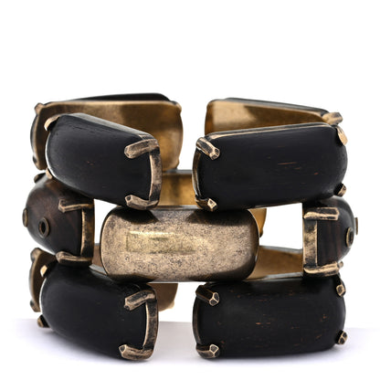 Saint Laurent Metal Wood Rivet Bangle Bracelet S Bronze Marron 3 of 4