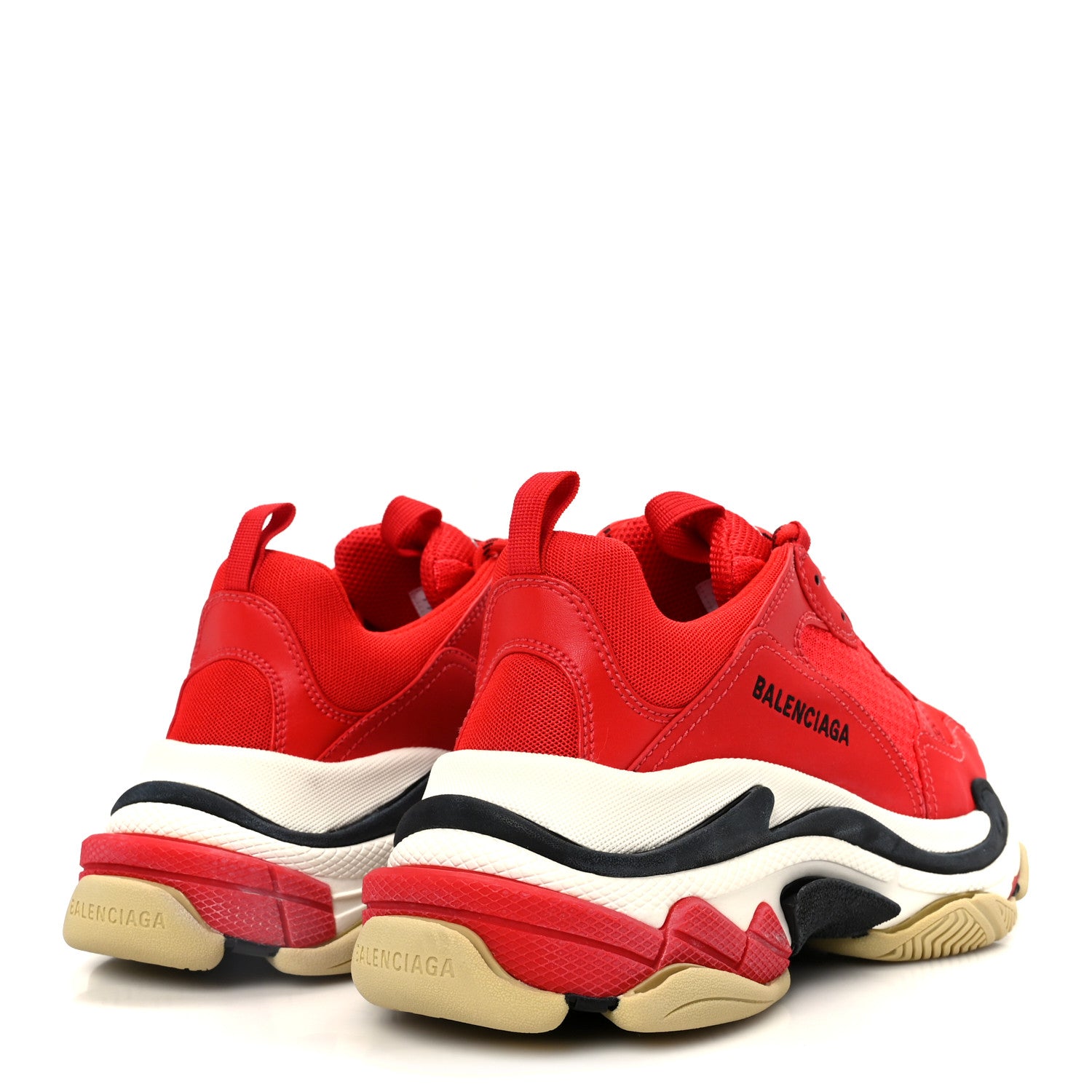 Balenciaga Washed Effect Fabric Mesh Mens Triple S Sneakers 41 Red Black 5 of 10
