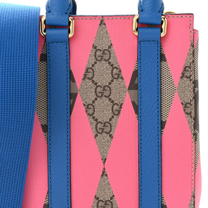Gucci GG Supreme Monogram Textured Dollar Calfskin Rhombus Mini Tote Bag Beige Ebony Pink Blue 7 of 10