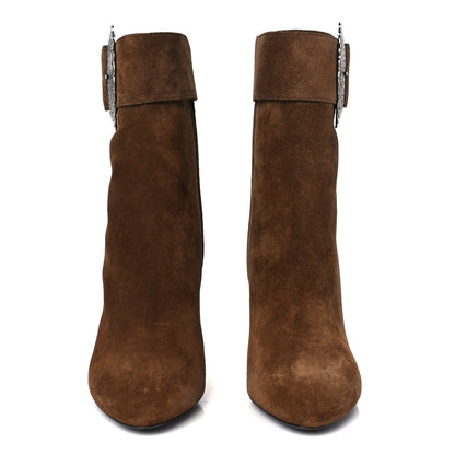 Saint Laurent Suede Embellished Joplin Buckle Booties 37.5 Land 3 of 10
