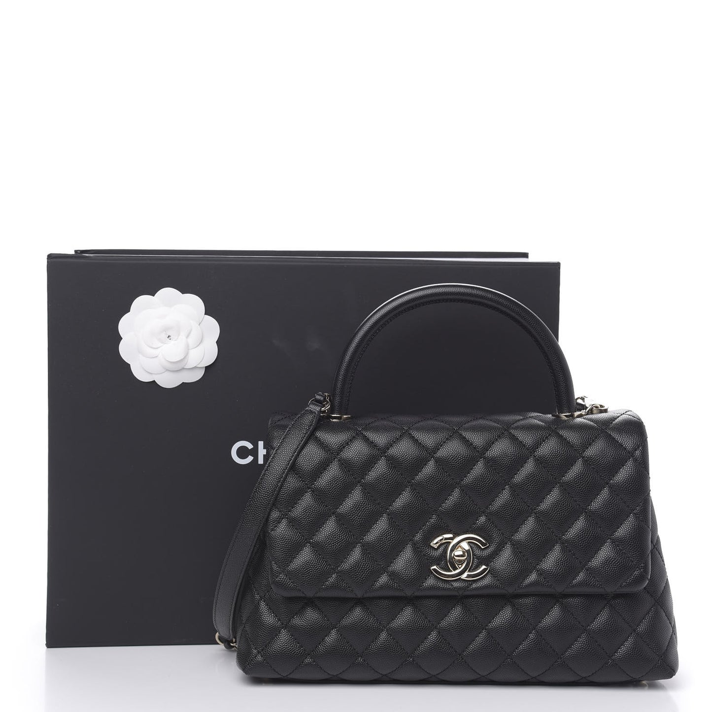 Caviar Quilted Small Coco Handle Flap Black