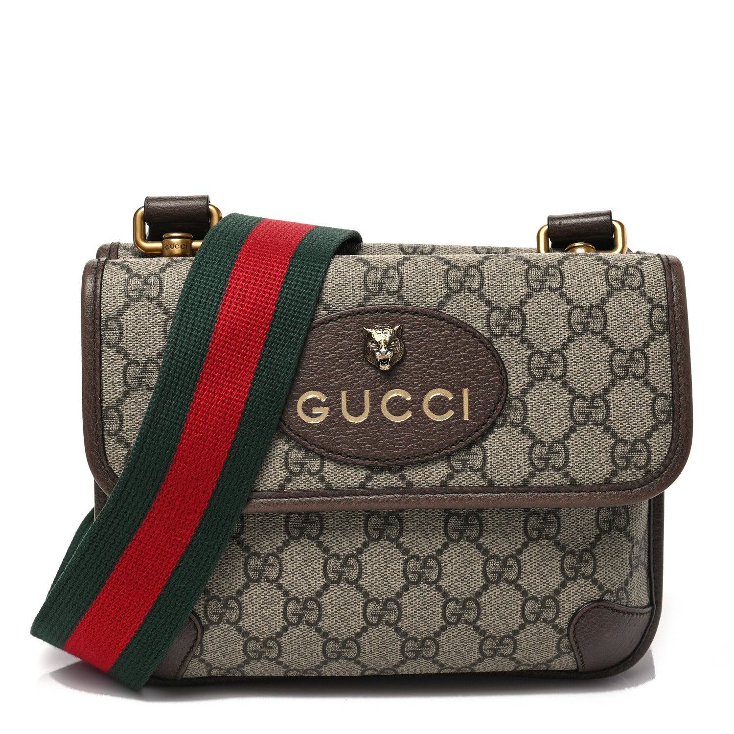 Gucci GG Supreme Monogram Web Small Neo Vintage Double Flap Messenger Bag Beige New Acero 1 of 9