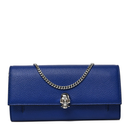 Alexander McQueen Pebbled Calfskin Skull Wallet on Chain Cobalt Blue 1 of 8