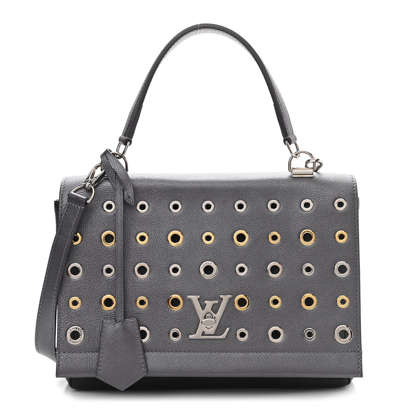 Soft Calfskin Eyelet Lockme II Top Handle Gris Silver