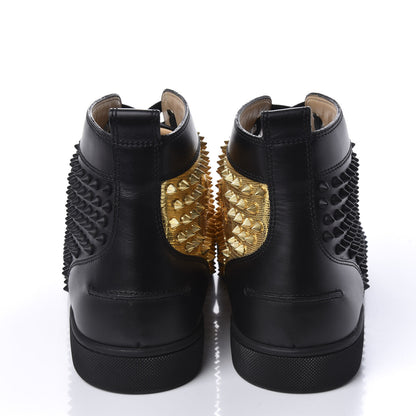 Christian Louboutin Calfskin Laminato Dino Spikes Yang Louis Flat Sneakers 46 Black Gold 6 of 10