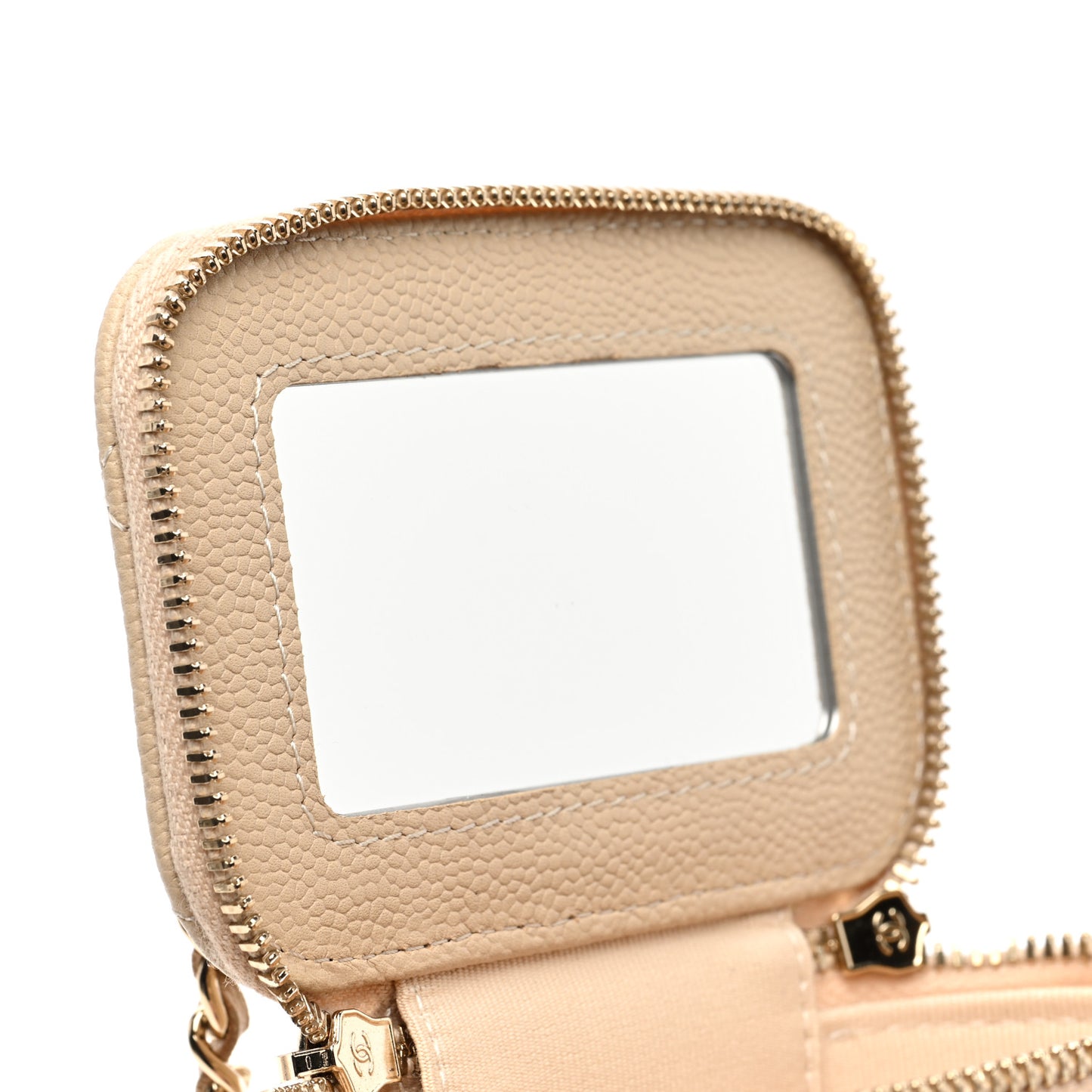 Caviar Quilted Tiny CC Mini Vanity Case With Chain Light Beige