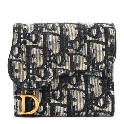 Christian Dior Oblique Saddle Lotus Wallet Blue 1 of 9