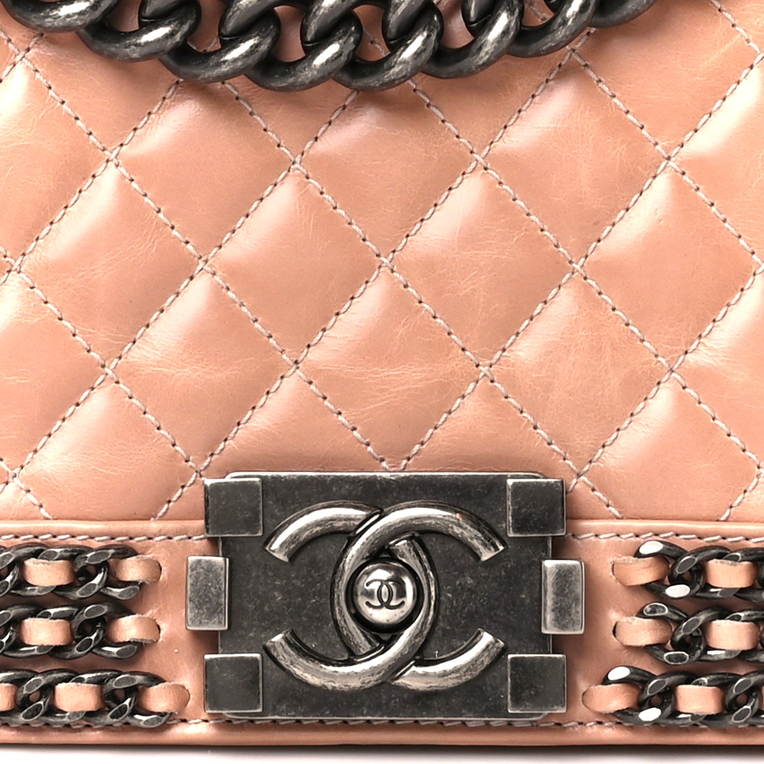 Chanel Glazed Calfskin Quilted Medium Boy Chained Flap Beige 8 of 12