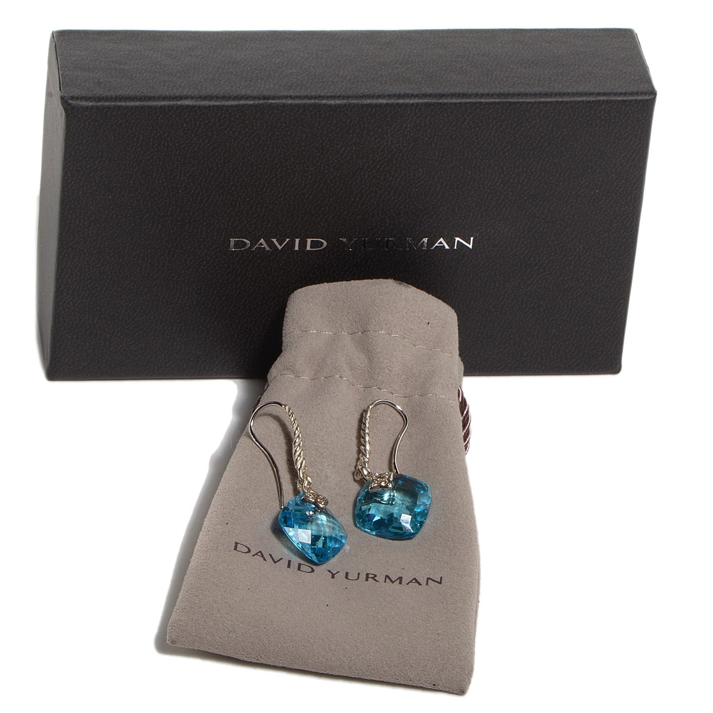 Sterling Silver Diamond Blue Topaz Drop Earrings 17mm