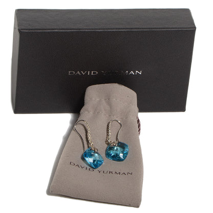 David Yurman Sterling Silver Diamond Blue Topaz Drop Earrings 17mm 5 of 5