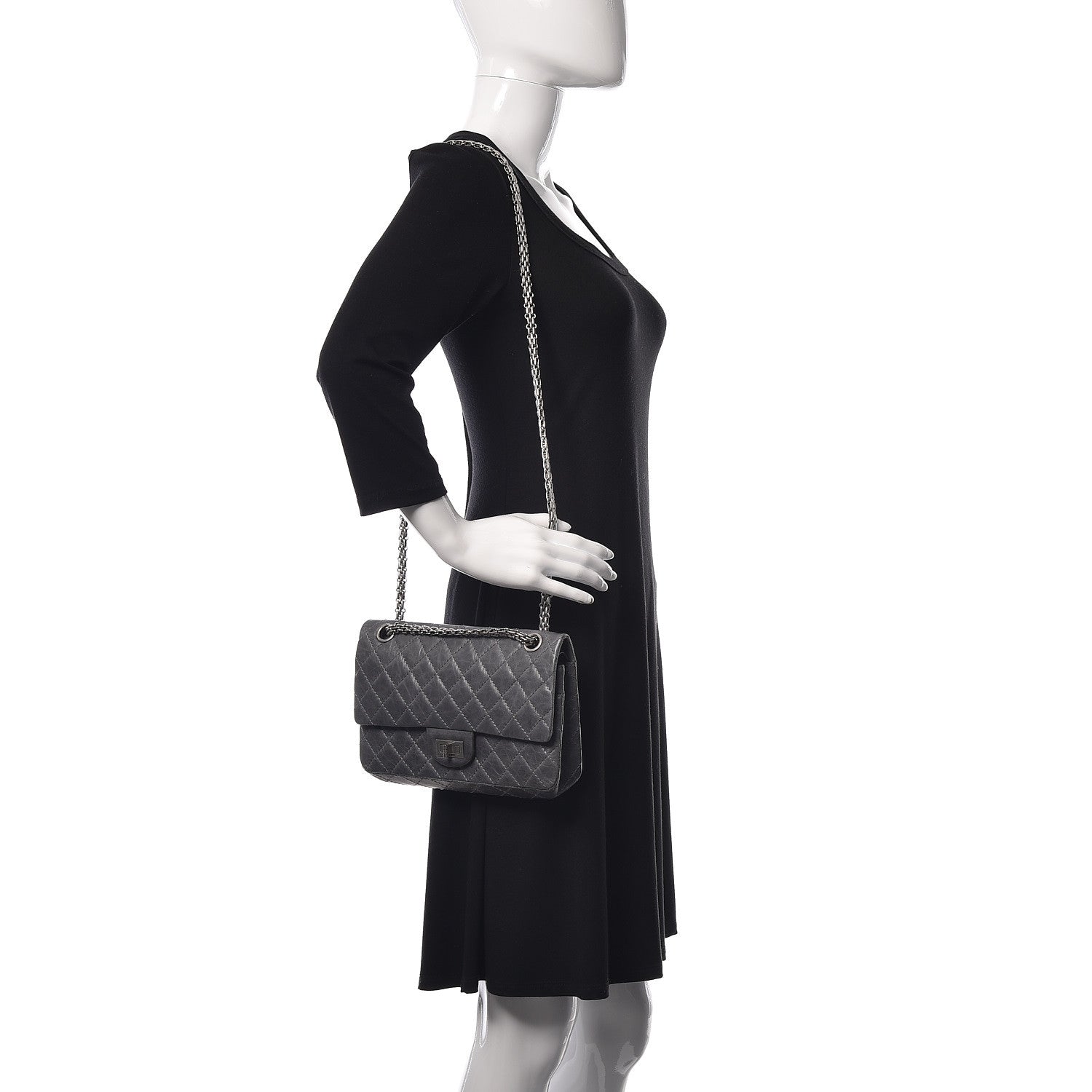 Chanel Aged Calfskin Quilted 50th Anniversary 2.55 Reissue 225 Flap Gris 2 of 12