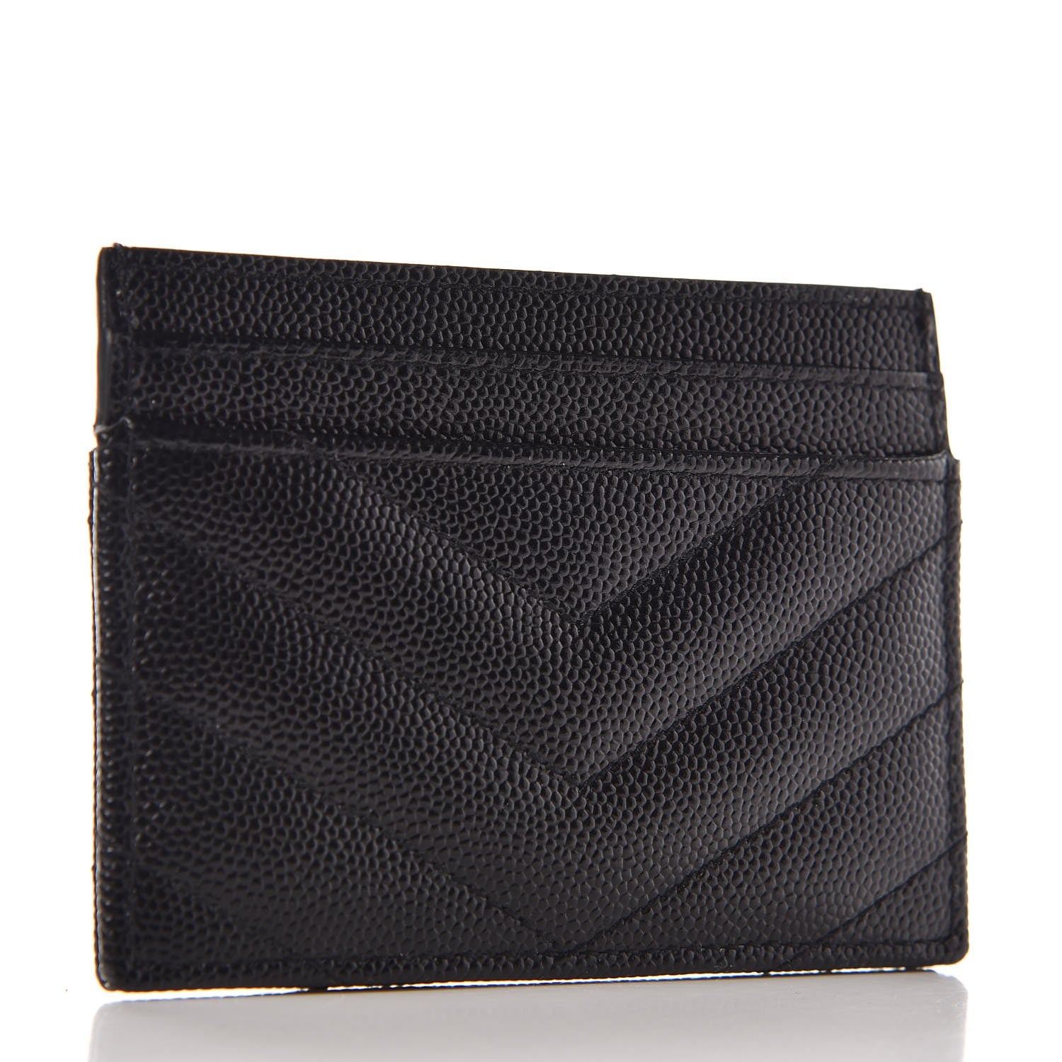 Saint Laurent Grain De Poudre Matelasse Chevron Monogram Credit Card Case Black 3 of 8