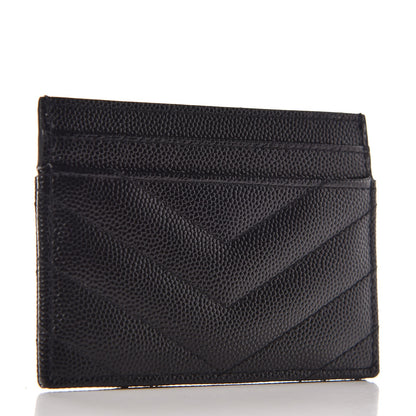 Saint Laurent Grain De Poudre Matelasse Chevron Monogram Credit Card Case Black 3 of 8