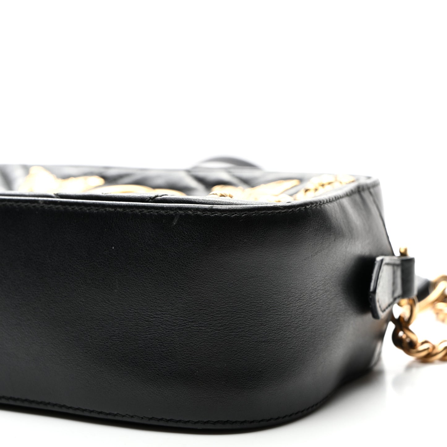 Calfskin Matelasse Animal Studs Small GG Marmont Chain Shoulder Bag Black
