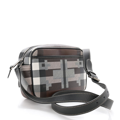 Burberry E-Canvas Calfskin Geometric Check Paddy Messenger Dark Birch Brown White 3 of 14