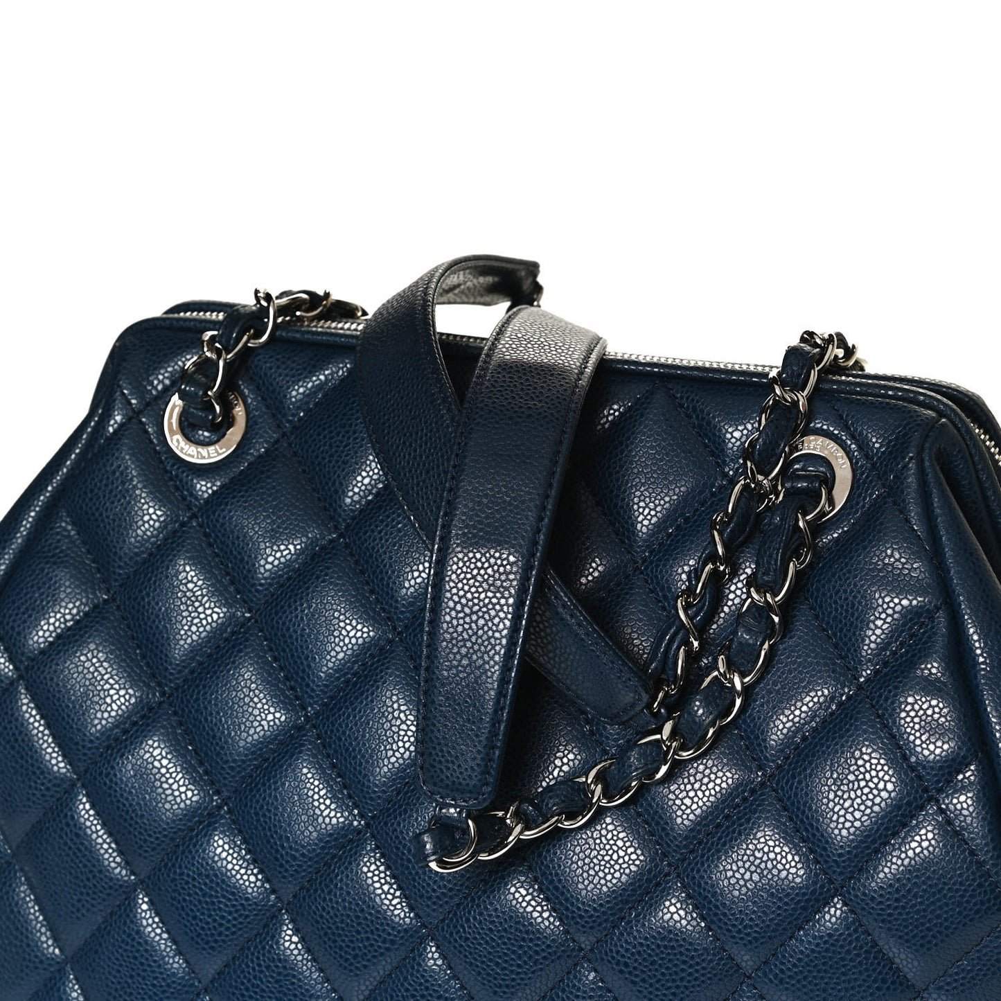 Caviar Quilted Framed Bowling Bag Blue