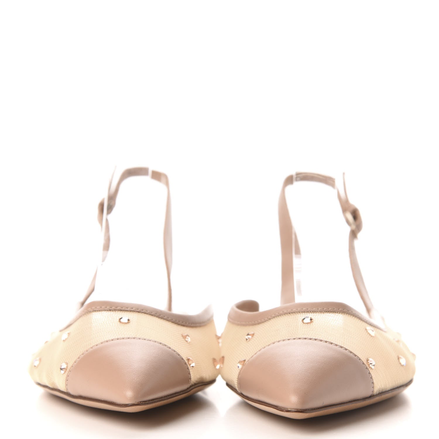 Valentino Garavani Mesh Crystal Cap Toe Slingback Flats 37.5 Nude 3 of 7