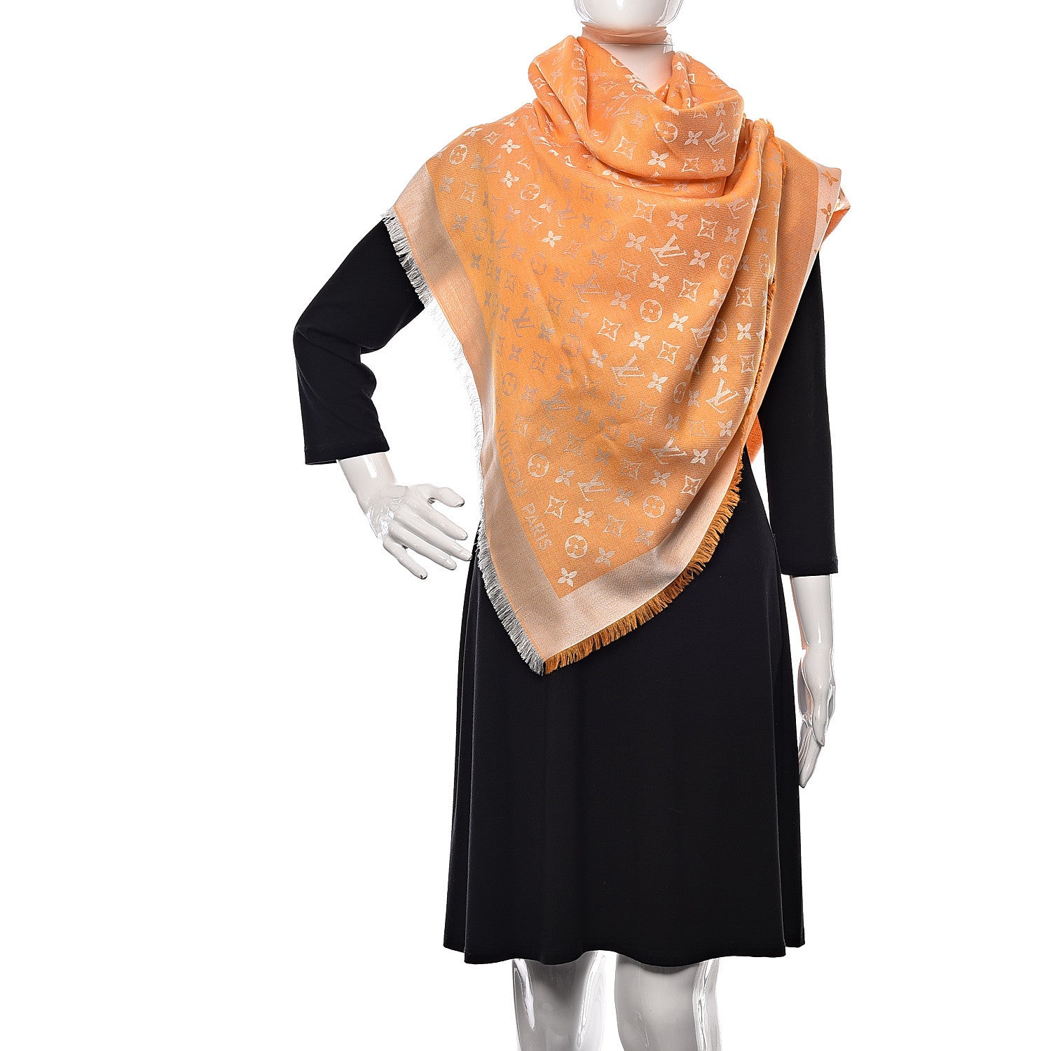 Louis Vuitton Wool Silk Monogram Denim Shawl Orange 2 of 4