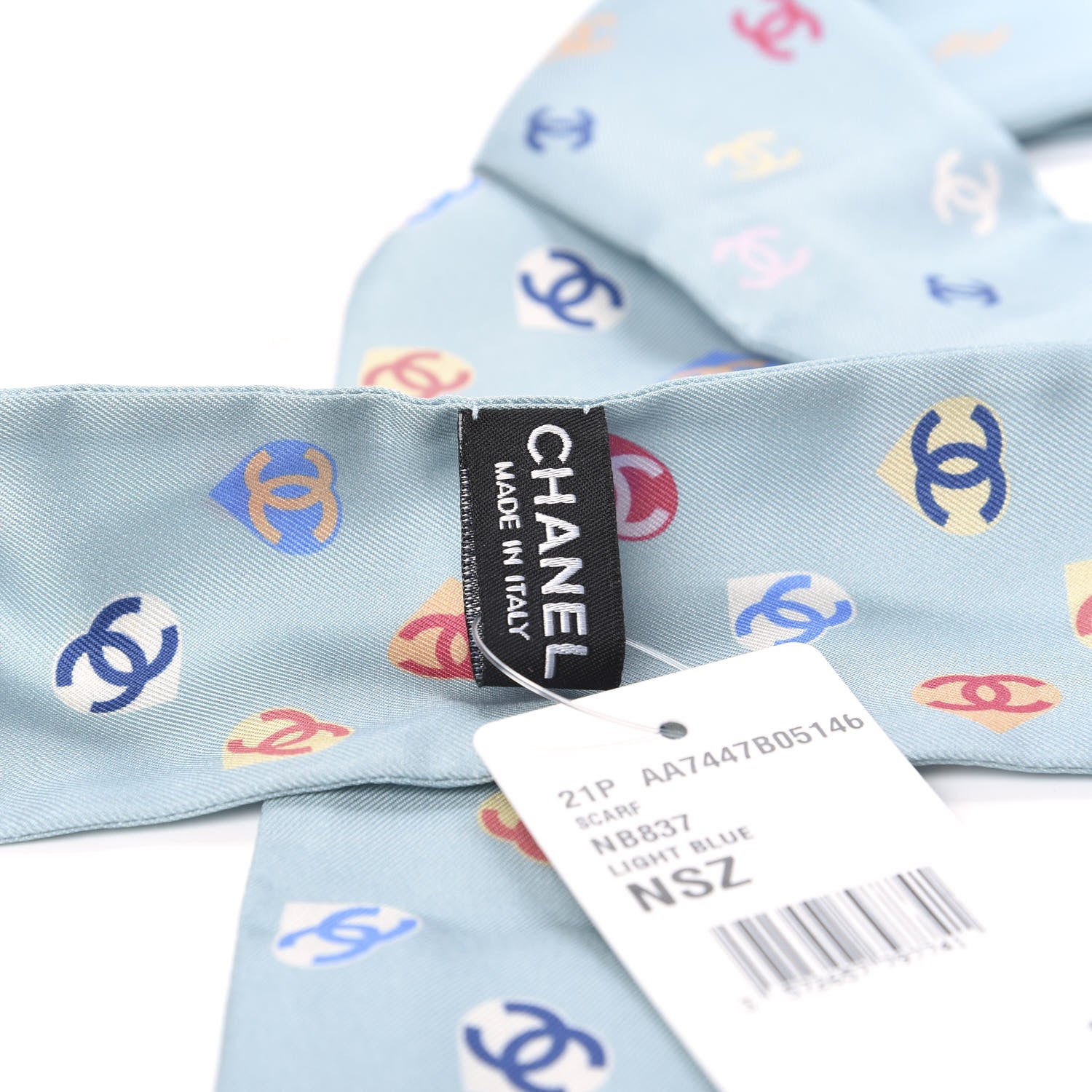 Chanel Silk Heart CC Slim Bandeau Scarf Light Blue 3 of 3