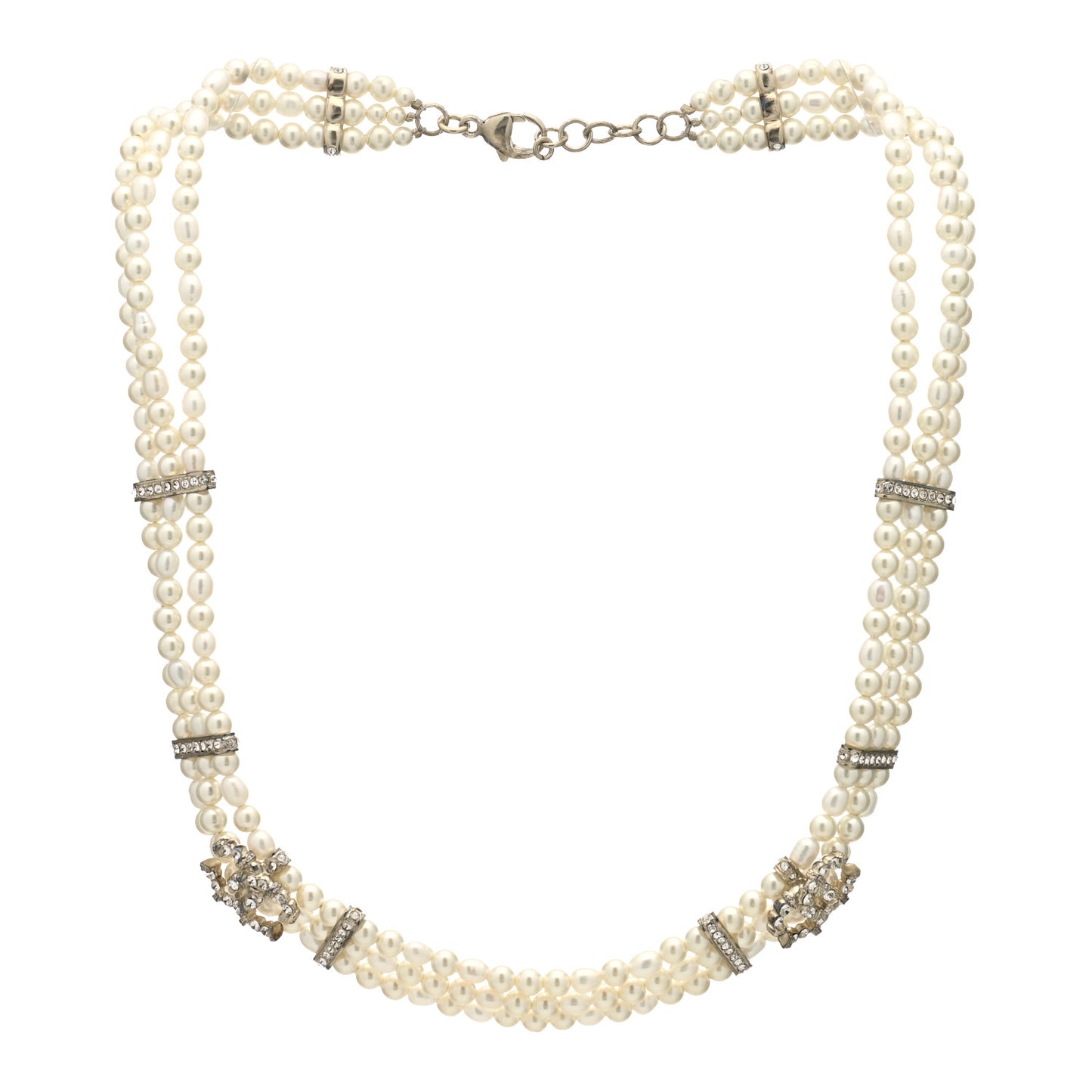 Crystal Pearl CC Short Necklace Golden White