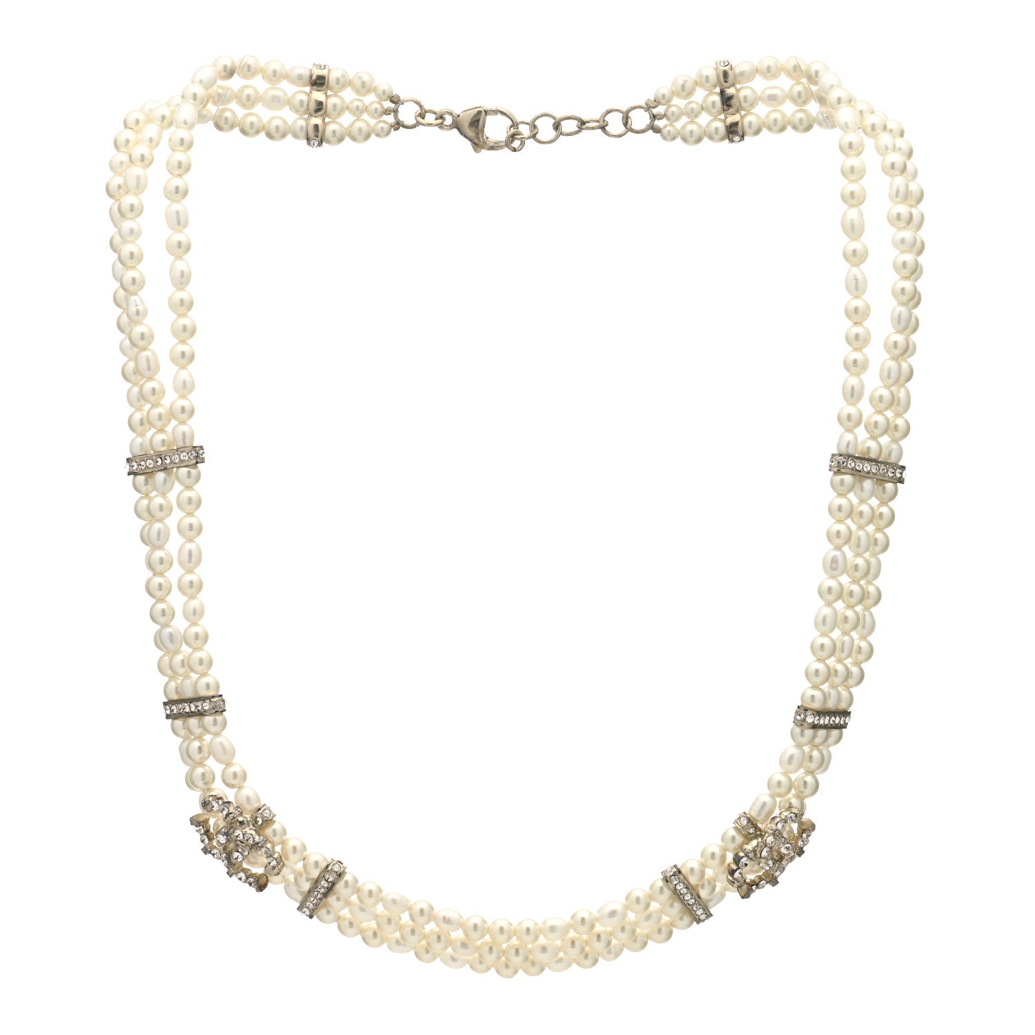 Chanel Crystal Pearl CC Short Necklace Golden White 1 of 5