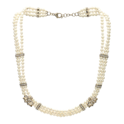 Chanel Crystal Pearl CC Short Necklace Golden White 1 of 5