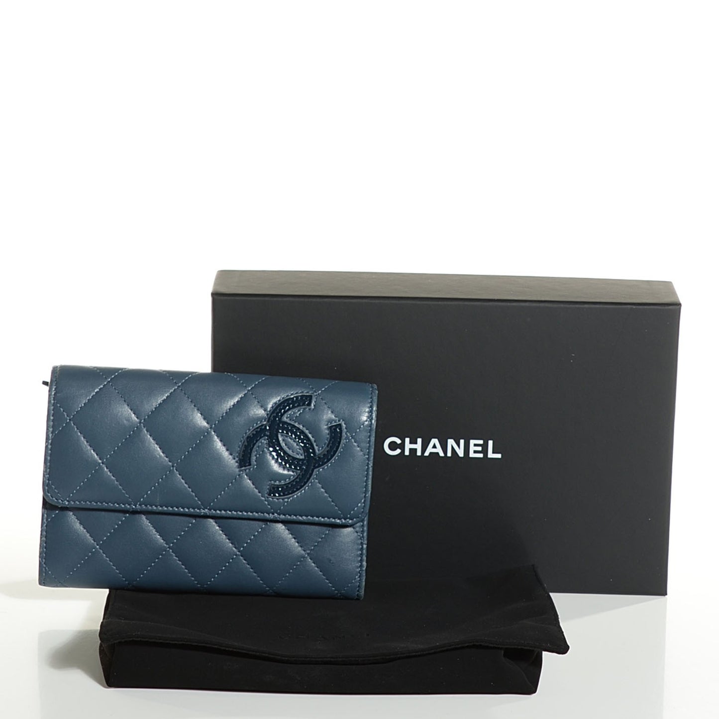 Calfskin Quilted Short Flap Wallet Blue