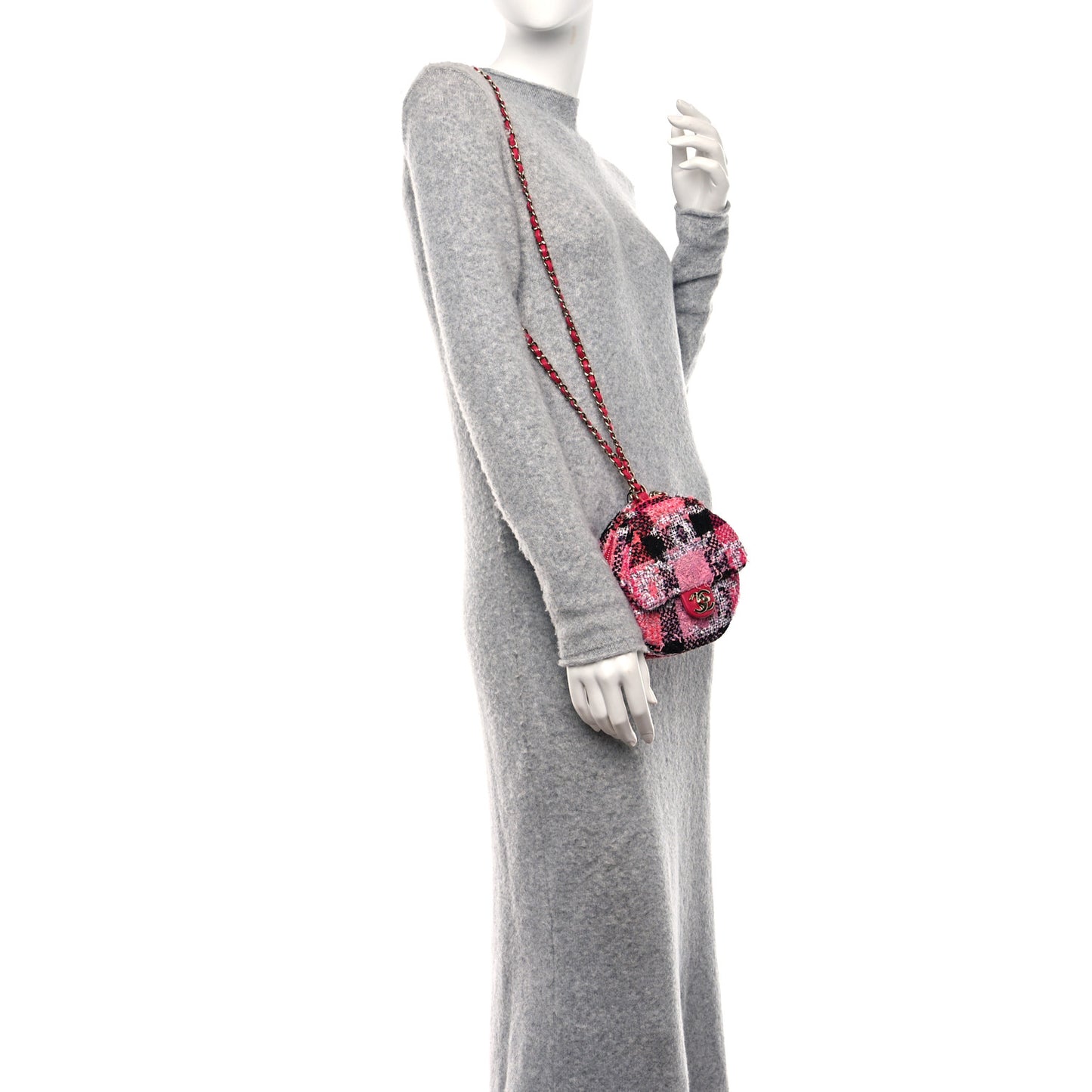 Tweed Convertible Bowler Flap Pink Black White Coral