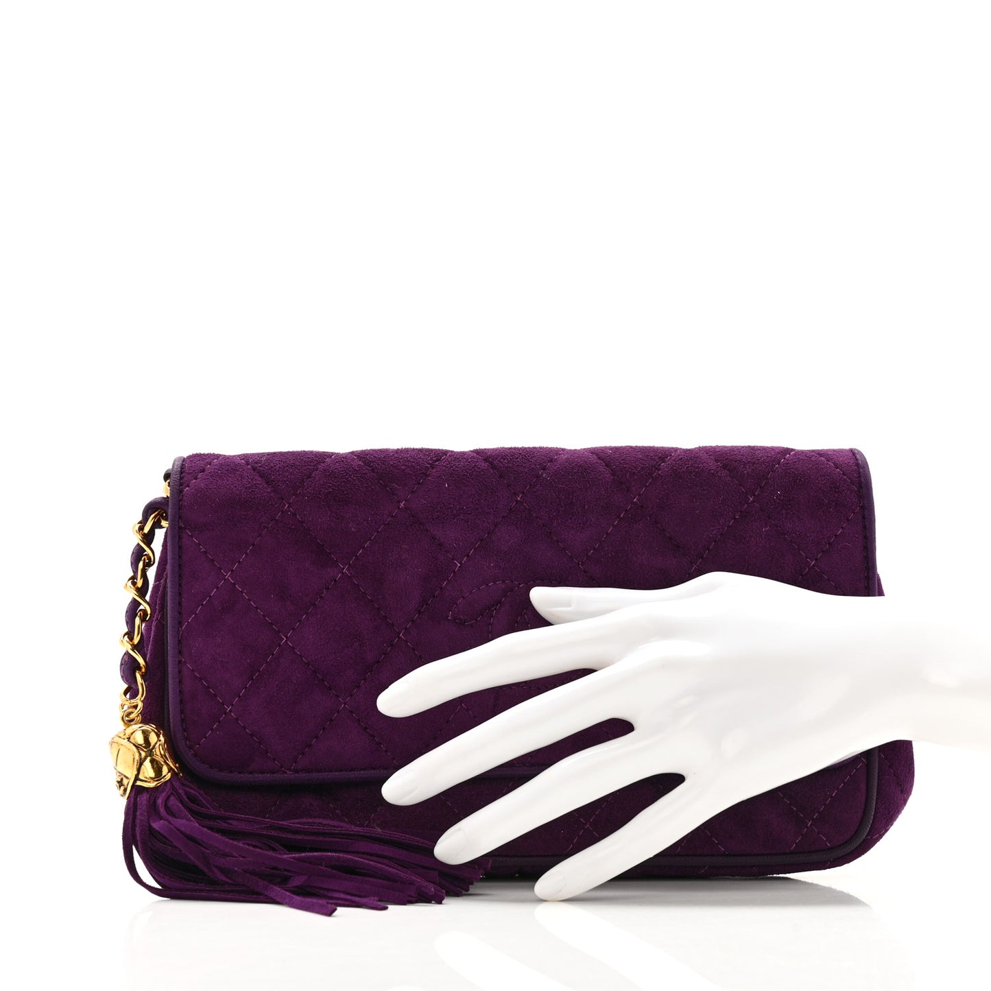 Suede Quilted CC Tassel Clutch Purple