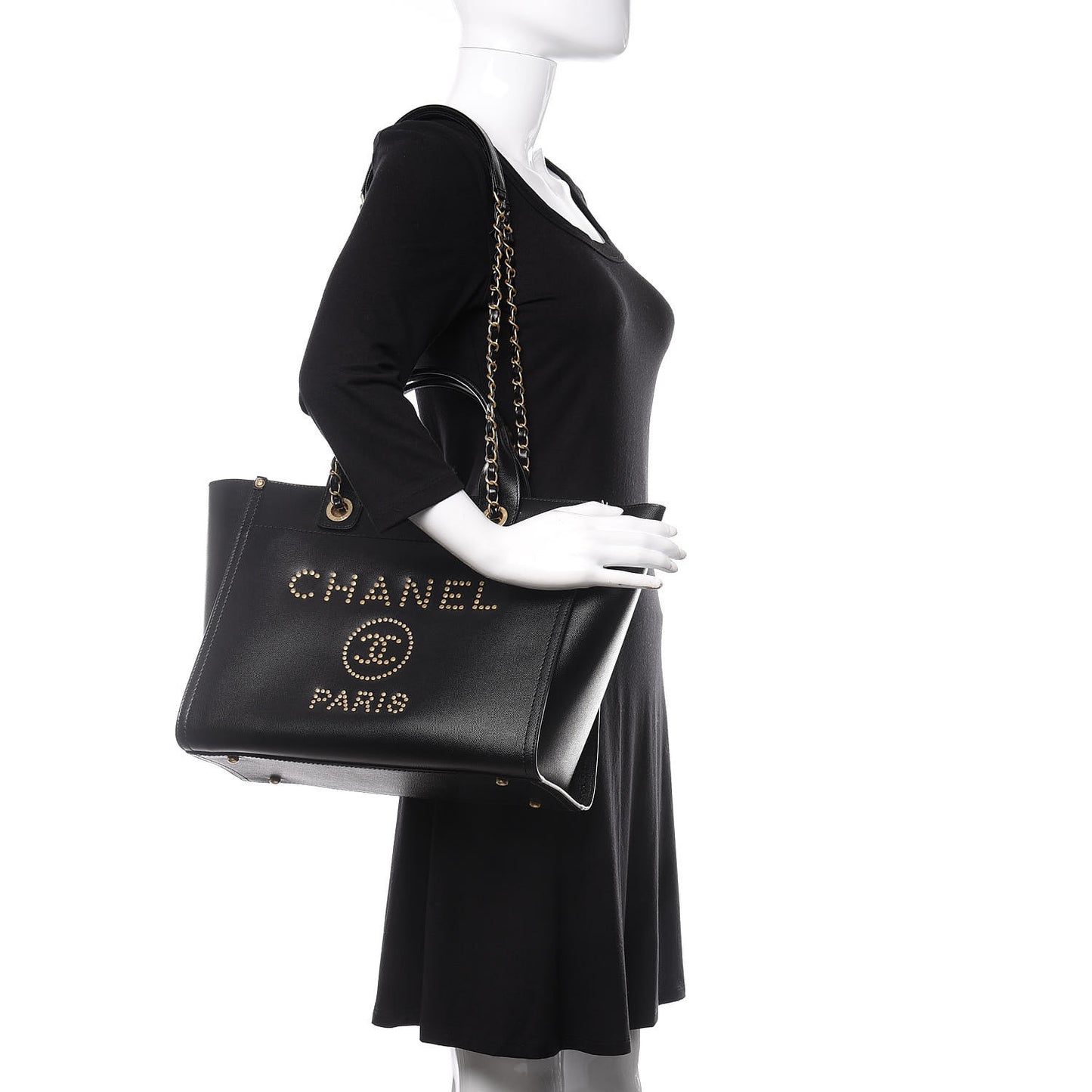 Caviar Small Studded Deauville Tote Black