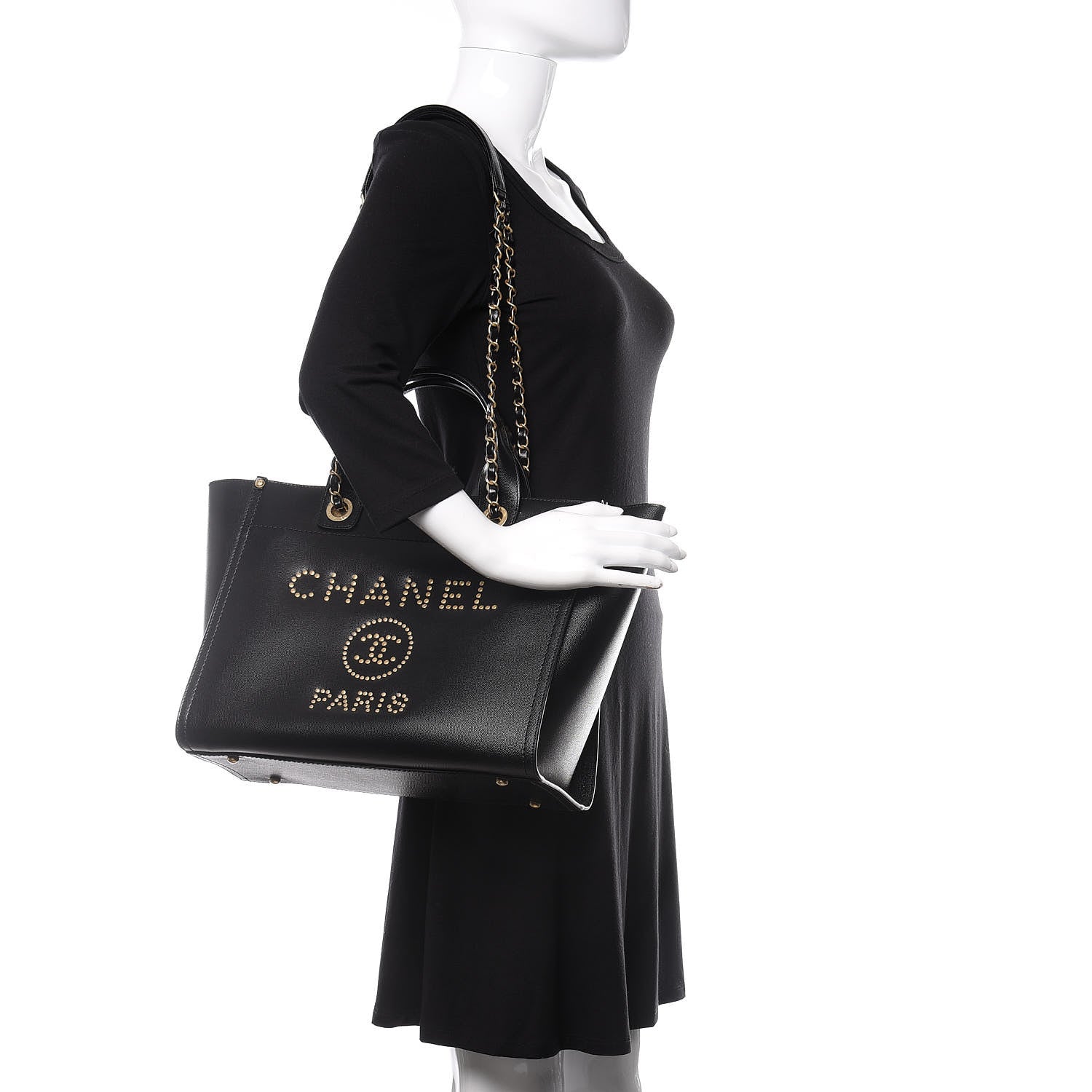 Chanel Caviar Small Studded Deauville Tote Black 2 of 11