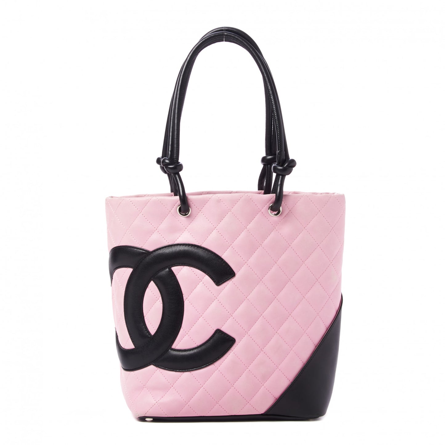Calfskin Quilted Medium Cambon Tote Pink Black
