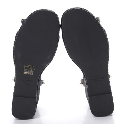 Valentino Garavani Calfskin Rockstud Ankle Strap Torchon Espadrille 25/95mm Wedge Sandals 40 Black 7 of 10