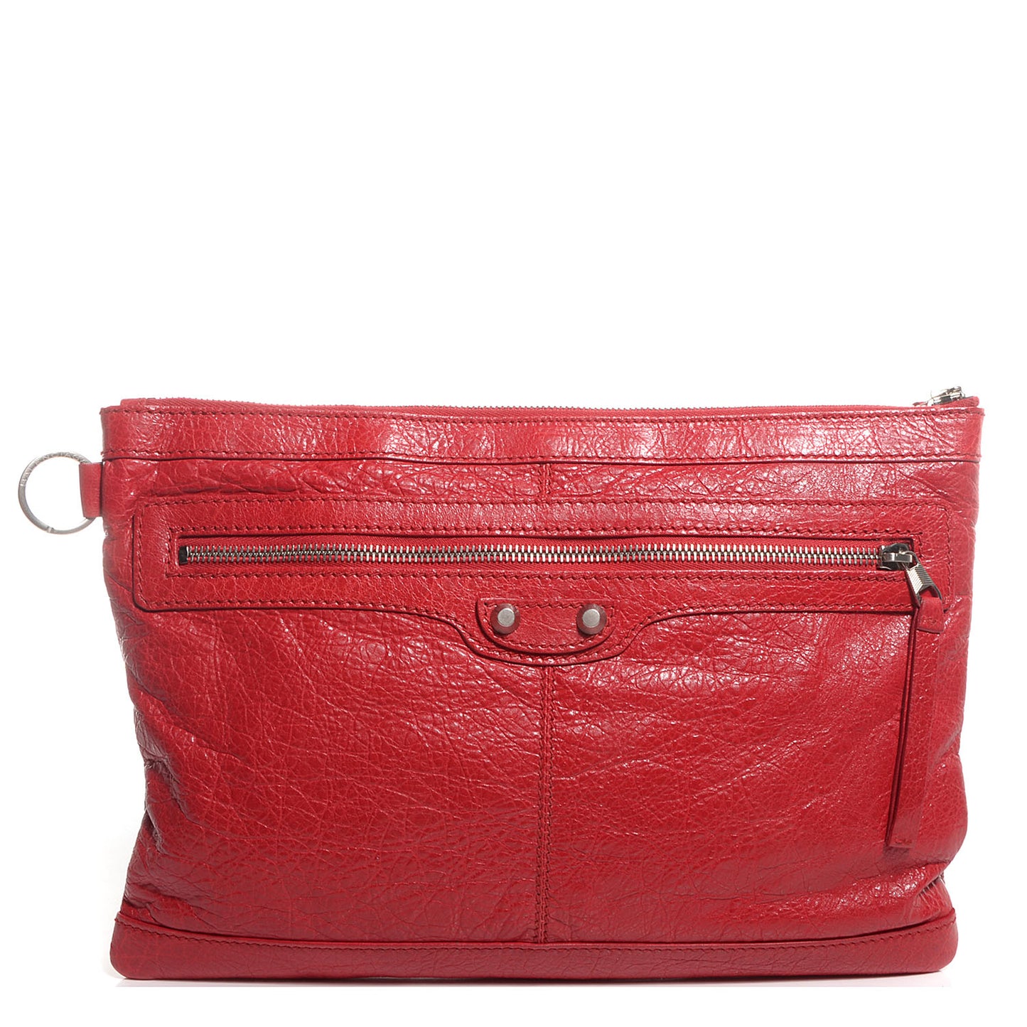 Agneau Classic Hardware Medium Clip Clutch Rouge Coquelicot