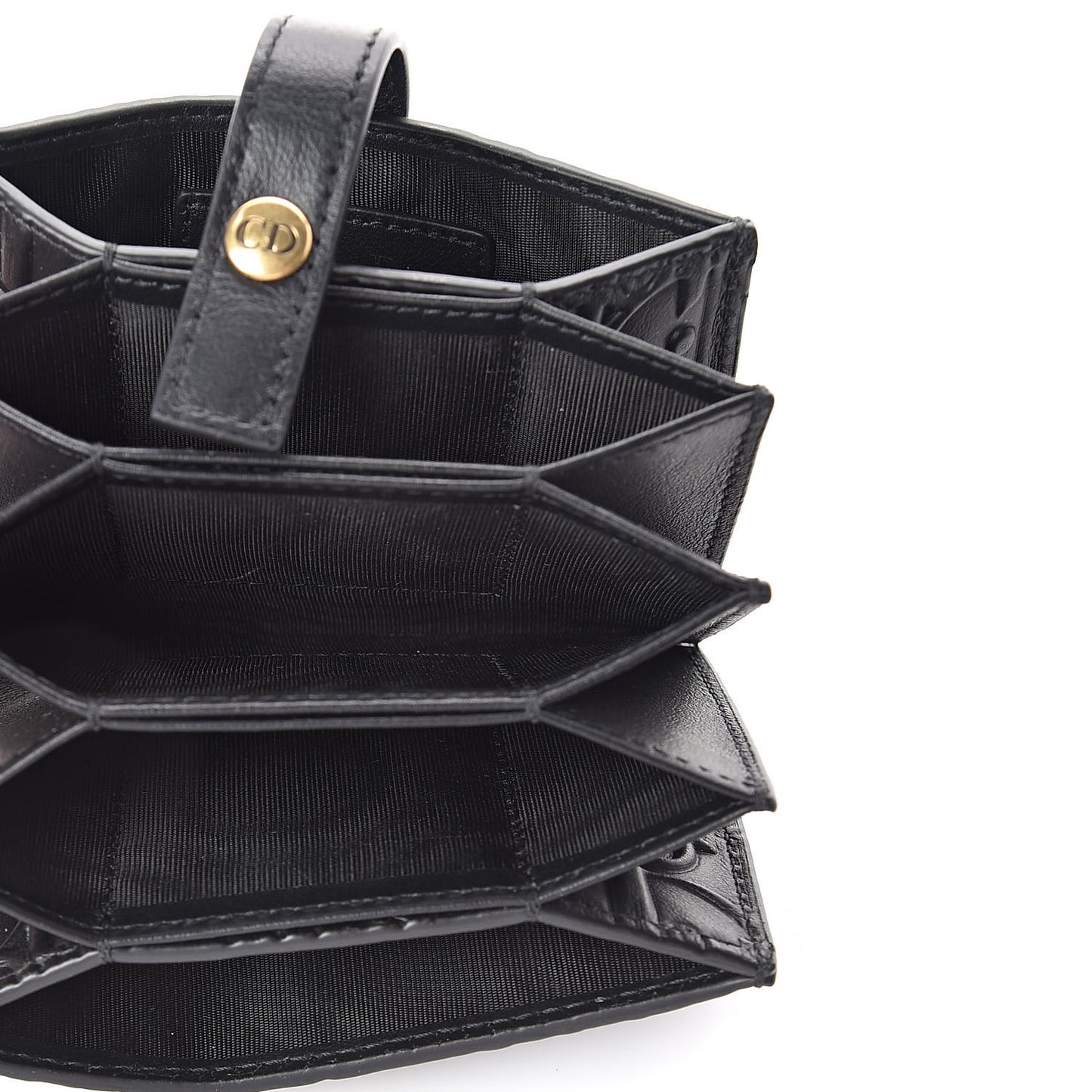 Calfskin Embossed Oblique Lady Dior Gusseted Card Holder Black