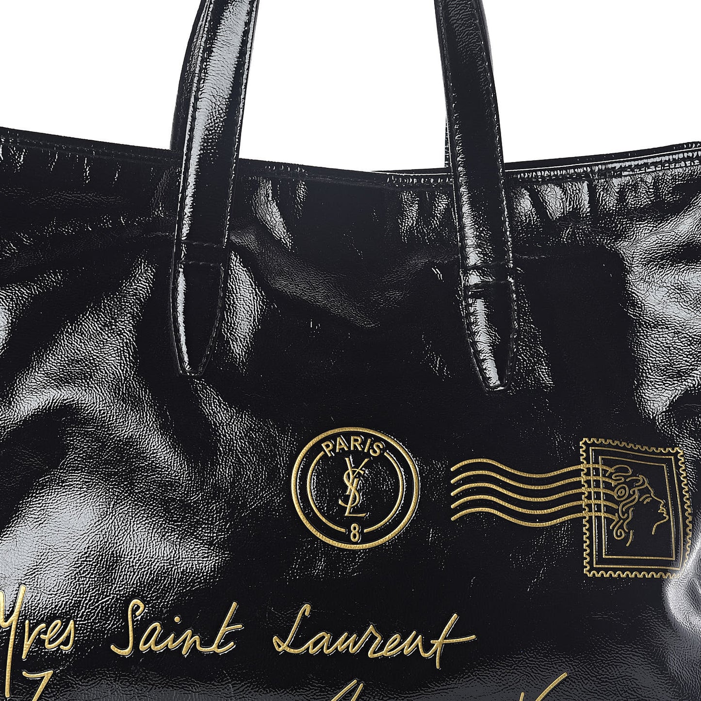 Textured Patent Y-Mail Tote Black
