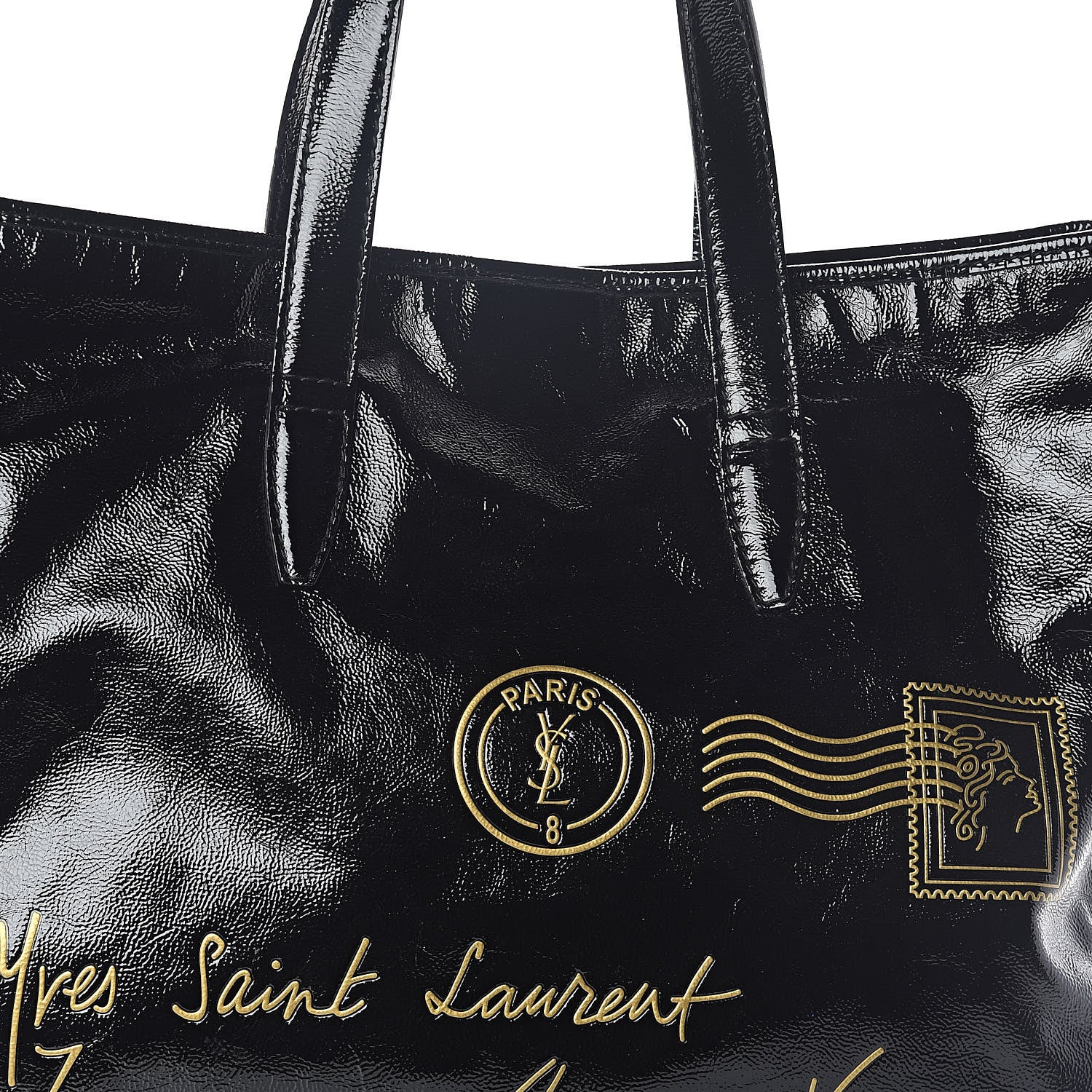 Saint Laurent Textured Patent Y-Mail Tote Black 7 of 9