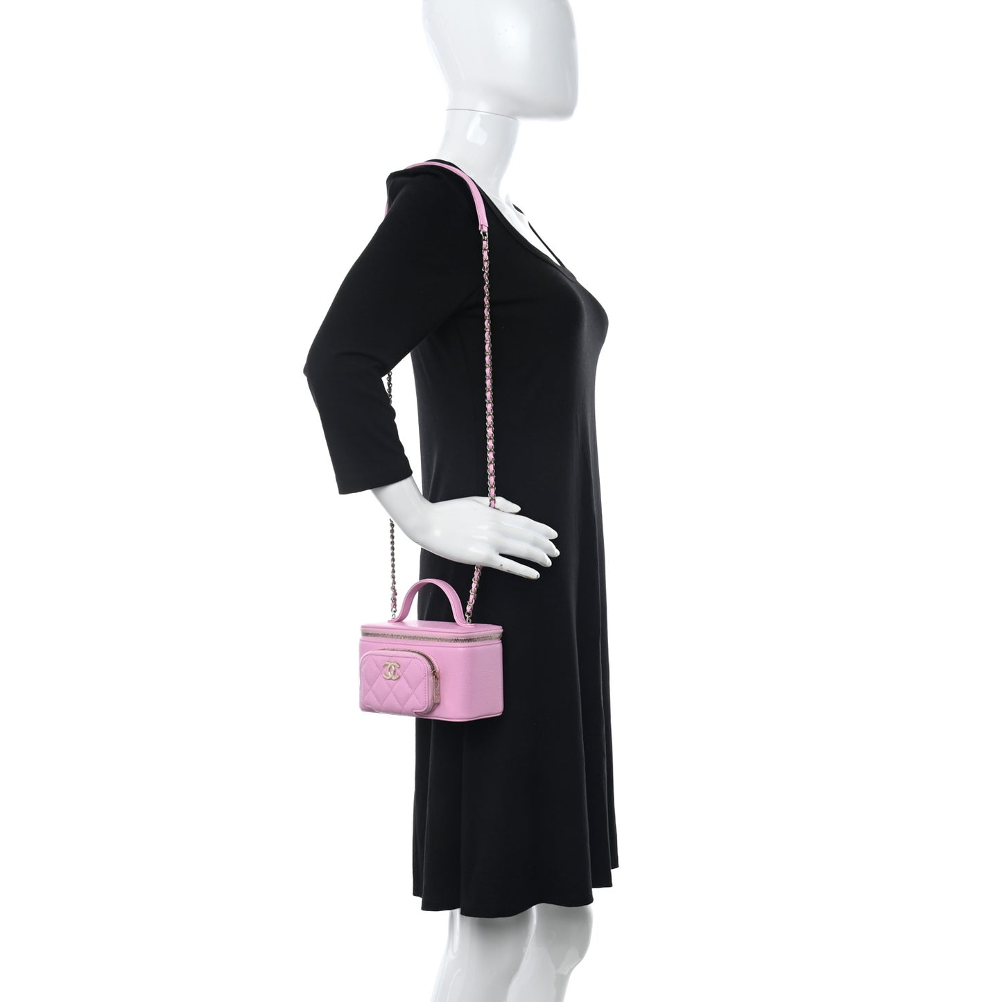 Caviar Quilted Top Handle Pocket Vanity Case Lilac