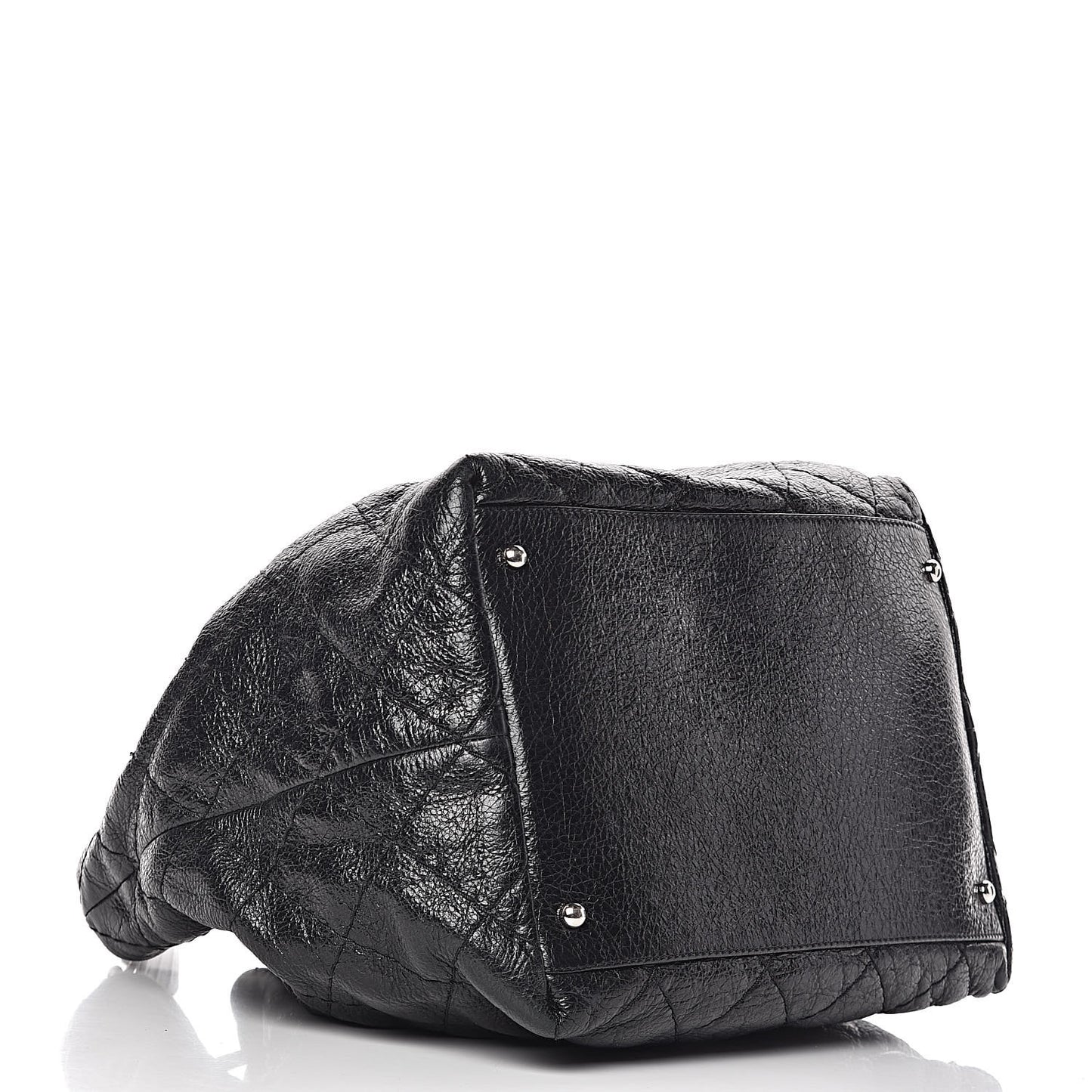 Glazed Calfskin On The Road Drawstring Tote Black