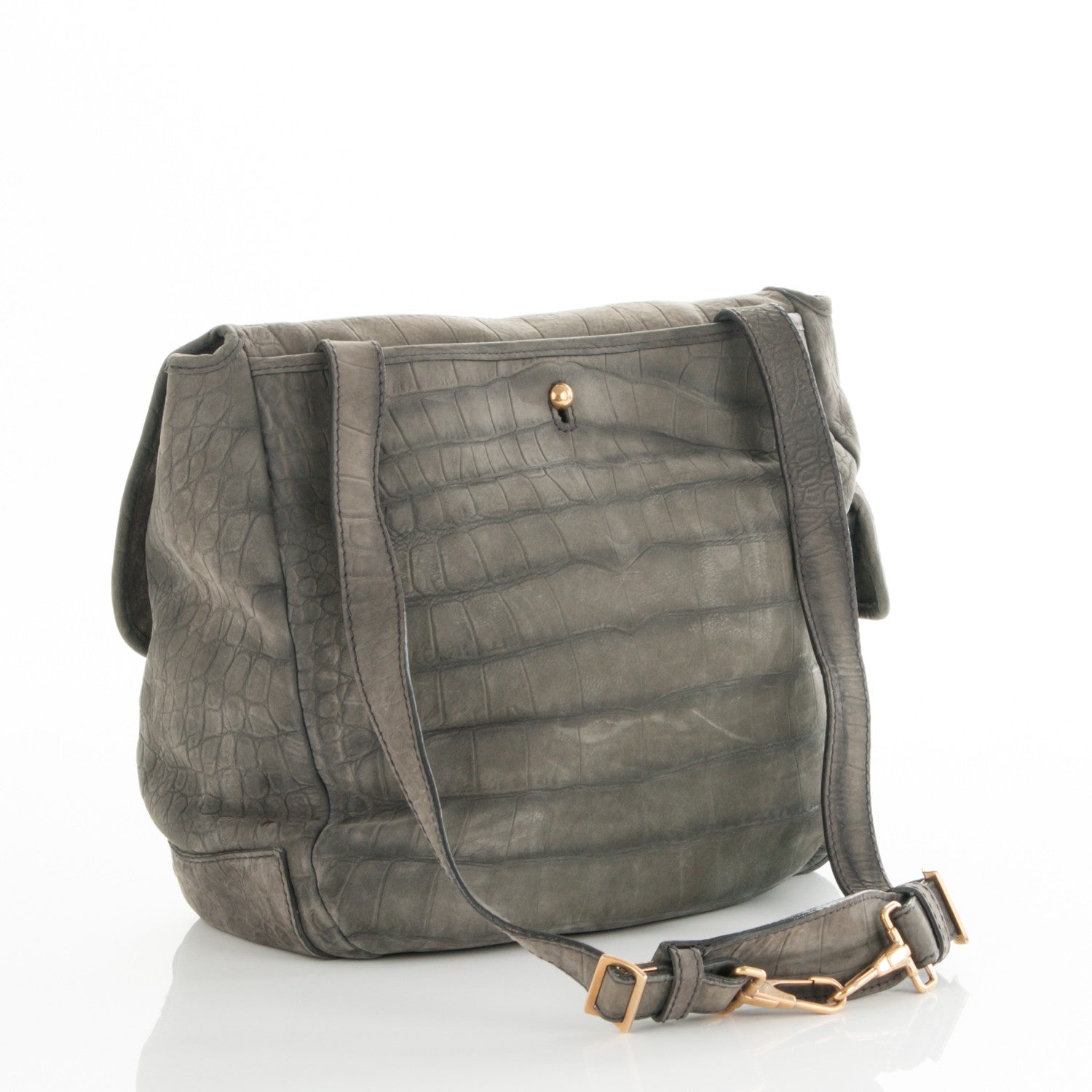 Saint Laurent Crocodile Embossed Nubuck Besace Shoulder Bag Anthracite 3 of 8