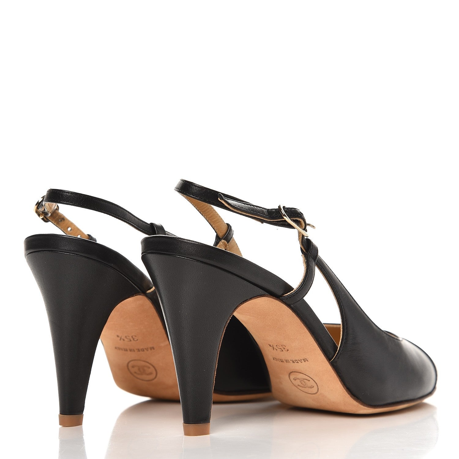 Chanel Lambskin Slit Slingback Cap Toe Pumps 35.5 Black 4 of 9