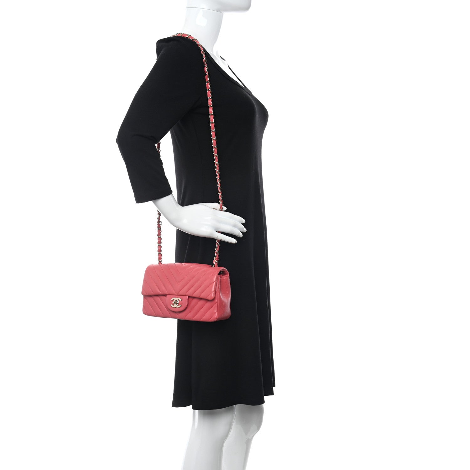 Chanel Lambskin Chevron Quilted Mini Rectangular Flap Pink 2 of 10