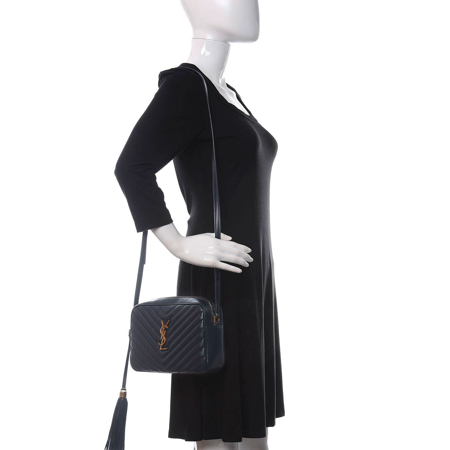 Saint Laurent Calfskin Matelasse Monogram Lou Camera Bag Navy 2 of 9